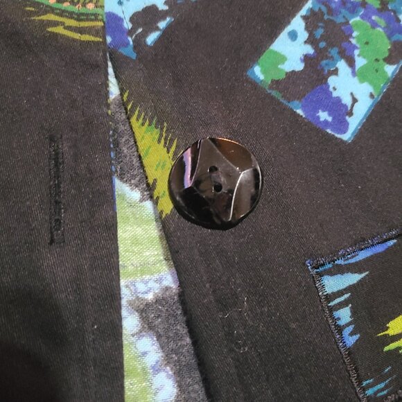 Life Style Woman Black Teal Green Gold Paisley Printed Jacket 1X - Picture 8 of 16